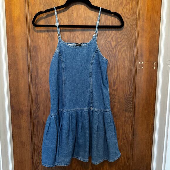 Vintage California Bebe Blond‎ Girl’s Denim Dress 12 Kids Jean Ruffle 80s Kids - Picture 1 of 7